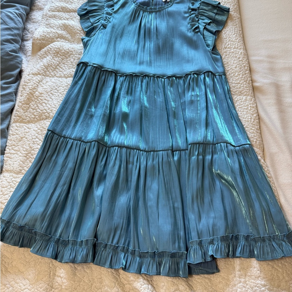Umgee Metallic Blue Ruffled Dress